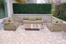 4 pc Hermosa Teak Deep Seating Loveseat 49" Coffee Table. Sunbrella Cushion