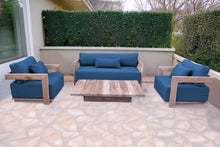 4 pc Hermosa Teak Deep Seating Loveseat 49" Coffee Table. Sunbrella Cushion