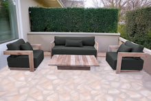 4 pc Hermosa Teak Deep Seating Loveseat 49" Coffee Table. Sunbrella Cushion