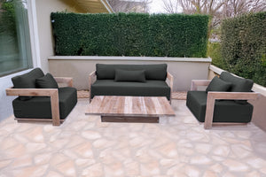 4 pc Hermosa Teak Deep Seating Loveseat 49" Coffee Table. Sunbrella Cushion