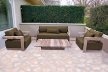 4 pc Hermosa Teak Deep Seating Loveseat 49" Coffee Table. Sunbrella Cushion