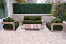 4 pc Hermosa Teak Deep Seating Loveseat 49" Coffee Table. Sunbrella Cushion