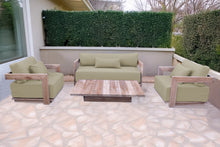 4 pc Hermosa Teak Deep Seating Loveseat 49" Coffee Table. Sunbrella Cushion