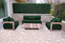 4 pc Hermosa Teak Deep Seating Loveseat 49" Coffee Table. Sunbrella Cushion