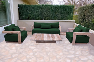 4 pc Hermosa Teak Deep Seating Loveseat 49" Coffee Table. Sunbrella Cushion