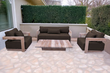 4 pc Hermosa Teak Deep Seating Loveseat 49" Coffee Table. Sunbrella Cushion