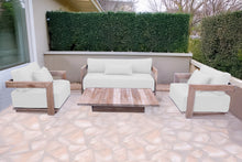 4 pc Hermosa Teak Deep Seating Loveseat 49" Coffee Table. Sunbrella Cushion
