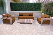 4 pc Hermosa Teak Deep Seating Loveseat 49" Coffee Table. Sunbrella Cushion