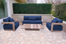 4 pc Hermosa Teak Deep Seating Loveseat 49" Coffee Table. Sunbrella Cushion