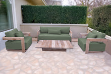 4 pc Hermosa Teak Deep Seating Loveseat 49" Coffee Table. Sunbrella Cushion