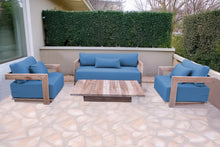 4 pc Hermosa Teak Deep Seating Loveseat 49" Coffee Table. Sunbrella Cushion