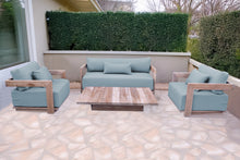 4 pc Hermosa Teak Deep Seating Loveseat 49" Coffee Table. Sunbrella Cushion