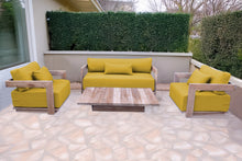 4 pc Hermosa Teak Deep Seating Loveseat 49" Coffee Table. Sunbrella Cushion
