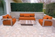 4 pc Hermosa Teak Deep Seating Loveseat 49" Coffee Table. Sunbrella Cushion