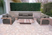 4 pc Hermosa Teak Deep Seating Loveseat 49" Coffee Table. Sunbrella Cushion