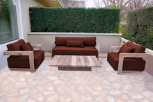 4 pc Hermosa Teak Deep Seating Loveseat 49" Coffee Table. Sunbrella Cushion