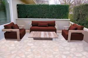 4 pc Hermosa Teak Deep Seating Loveseat 49" Coffee Table. Sunbrella Cushion