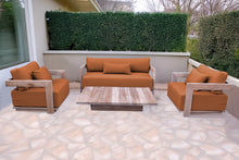 4 pc Hermosa Teak Deep Seating Loveseat 49" Coffee Table. Sunbrella Cushion