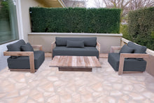 4 pc Hermosa Teak Deep Seating Loveseat 49" Coffee Table. Sunbrella Cushion
