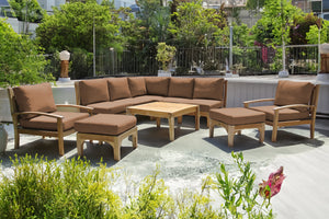 10 pc Huntington Teak Sectional Seating Group with 36" Chat Table. Sunbrella Cushion.