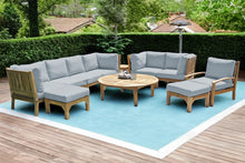 11 pc Huntington Teak Deep Seating Set with 52" Chat Table. Sunbrella Cushion.