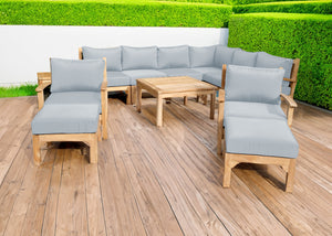 12 pc Huntington Teak Sectional Seating Group with 36" Chat Table. Sunbrella Cushion.