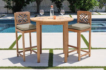 3 pc Monterey Teak Bar with 40" Round Bar Table. Sunbrella Cushion.