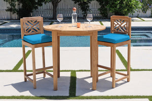 3 pc Monterey Teak Bar with 40" Round Bar Table. Sunbrella Cushion.
