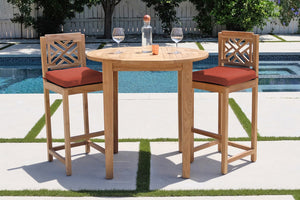3 pc Monterey Teak Bar with 40" Round Bar Table. Sunbrella Cushion.