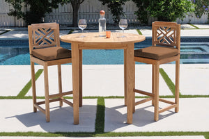3 pc Monterey Teak Bar with 40" Round Bar Table. Sunbrella Cushion.