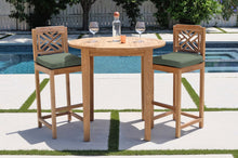 3 pc Monterey Teak Bar with 40" Round Bar Table. Sunbrella Cushion.