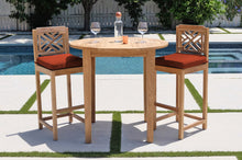 3 pc Monterey Teak Bar with 40" Round Bar Table. Sunbrella Cushion.