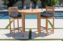 3 pc Monterey Teak Bar with 40" Round Bar Table. Sunbrella Cushion.