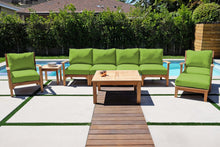 6 pc Huntington Teak Outdoor Deluxe Sofa Deep Seating Group with 36" Chat Table. Sunbrella Cushion