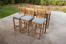 7 pc Huntington Teak Barstool Set with Rectangular Bar Table. Sunbrella Cushion.