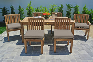 7 pc Huntington Teak Dining Set with 72" Rectangle Dining Table. Sunbrella Cushion.