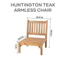 Huntington Teak Outdoor Armless Chair. Sunbrella Cushion