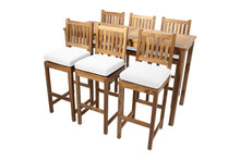 7 pc Huntington Teak Barstool Set with Rectangular Bar Table. Sunbrella Cushion.