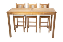 4 pc Huntington Teak Barstool Set with Rectangular Bar Table. Sunbrella Cushion.