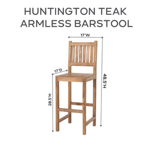 4 pc Huntington Teak Barstool Set with Rectangular Bar Table. Sunbrella Cushion.