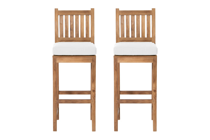 Set of 2 Huntington Outdoor Teak Armless Barstool. Sunbrella Cushion.