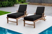 Set of 2 Huntington Teak Outdoor Chaise Lounger with Wheels Sunbrella Cushion.