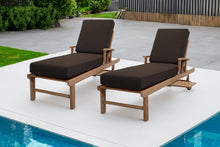Set of 2 Huntington Teak Outdoor Chaise Lounger with Wheels Sunbrella Cushion.