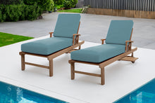 Set of 2 Huntington Teak Outdoor Chaise Lounger with Wheels Sunbrella Cushion.