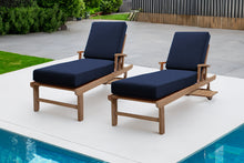 Set of 2 Huntington Teak Outdoor Chaise Lounger with Wheels Sunbrella Cushion.