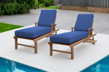 Set of 2 Huntington Teak Outdoor Chaise Lounger with Wheels Sunbrella Cushion.