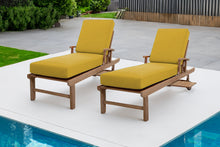 Set of 2 Huntington Teak Outdoor Chaise Lounger with Wheels Sunbrella Cushion.