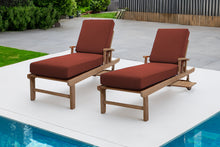 Set of 2 Huntington Teak Outdoor Chaise Lounger with Wheels Sunbrella Cushion.