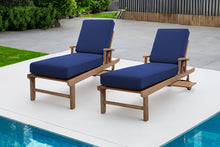 Set of 2 Huntington Teak Outdoor Chaise Lounger with Wheels Sunbrella Cushion.
