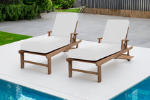Set of 2 Huntington Teak Outdoor Chaise Lounger with Wheels Sunbrella Cushion.